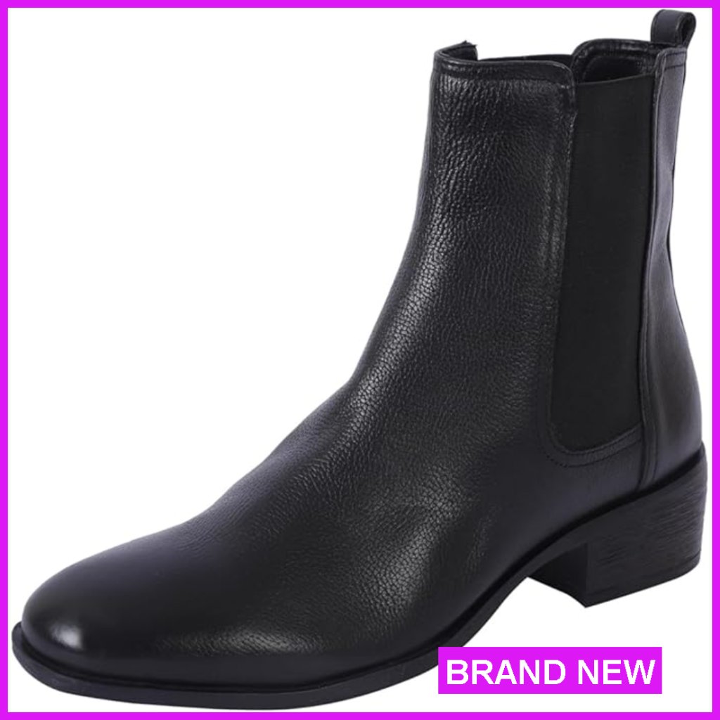Leather Chelsea Ankle Booties Pull-On Block Heel Chic Versatile Fall Style